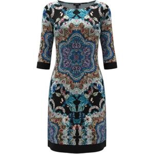 Nicole by Nicole Miller‎ Mandala Print Shift Dress Black Teal Purple Medium